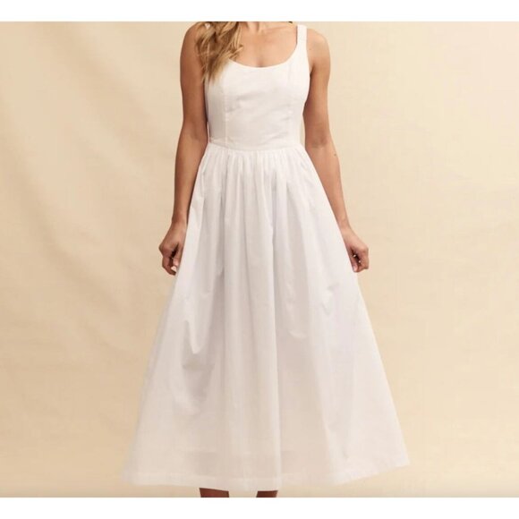Nobody’s Child White Fitted A-line Marina Midi Dress Size US 6 - Picture 1 of 8